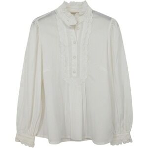 Hammerschmid Vintage Blouse Womens‎ 36 US 8 White Lace High Neck Long Sleeve